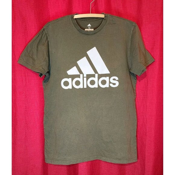 Adidas Men's Essential Single T-shirt Big Logo Green White Size Medium - Picture 1 of 10